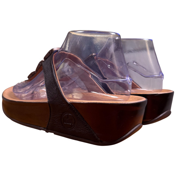 Fitflop Pietra Sandals Women 41/US9 Brown Jeweled Leather Thong Slides Comfort - Picture 6 of 16
